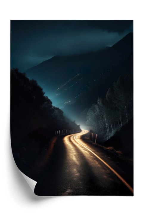 Plakat Światło Na Górskiej Drodze W Nocy