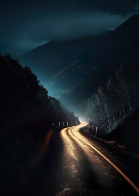 Plakat Światło Na Górskiej Drodze W Nocy