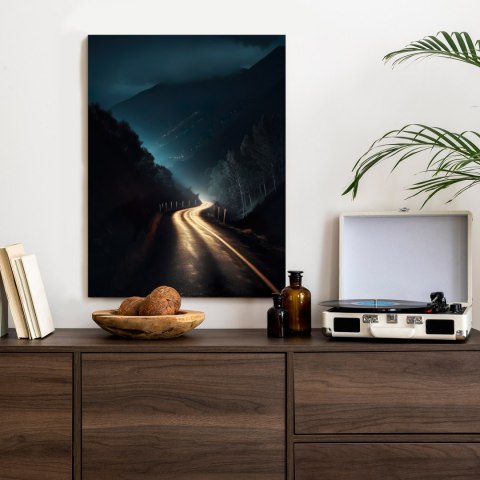 Plakat Światło Na Górskiej Drodze W Nocy