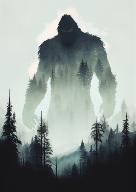 Plakat Sylwetka Yeti I Mroczny Las