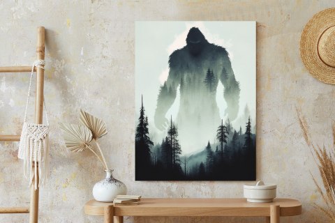 Plakat Sylwetka Yeti I Mroczny Las