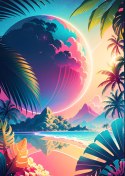Plakat Tropikalna Plaża I Abstrakcyjna Planeta Krajobraz