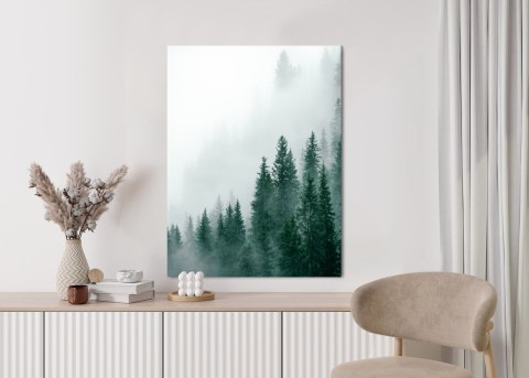 Plakat Unosząca Się Gęsta Mgła Nad Lasem Sosnowym