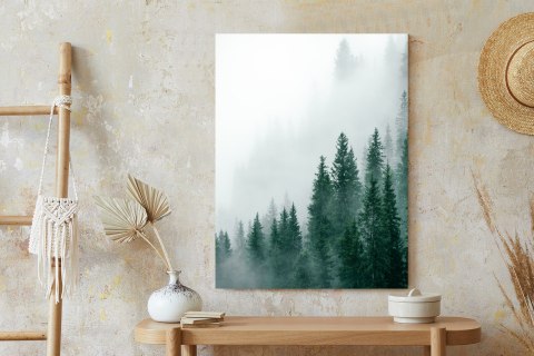 Plakat Unosząca Się Gęsta Mgła Nad Lasem Sosnowym