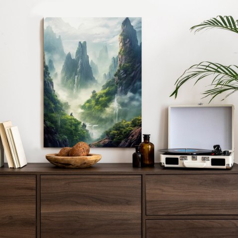 Plakat Wzgórza Porośnięte Zielonym Lasem I Wodospady