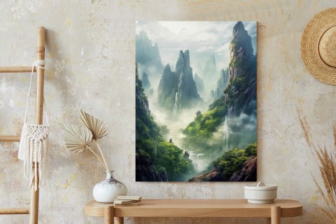 Plakat Wzgórza Porośnięte Zielonym Lasem I Wodospady