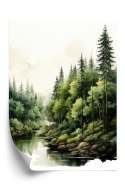 Plakat Zielony Las Akwarelowy Krajobraz