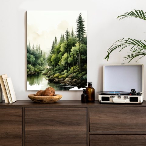 Plakat Zielony Las Akwarelowy Krajobraz