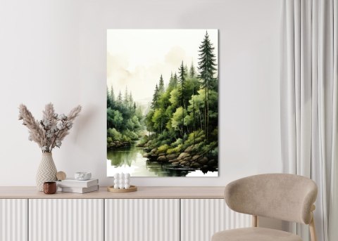 Plakat Zielony Las Akwarelowy Krajobraz