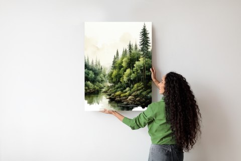 Plakat Zielony Las Akwarelowy Krajobraz