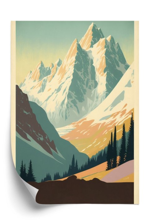 Plakat Zimowy Krajobraz Z Alpami W Stylu Retro