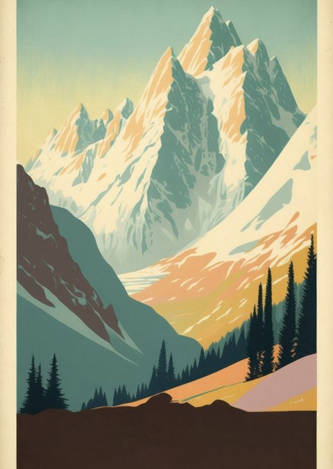 Plakat Zimowy Krajobraz Z Alpami W Stylu Retro