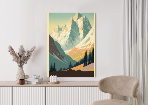 Plakat Zimowy Krajobraz Z Alpami W Stylu Retro