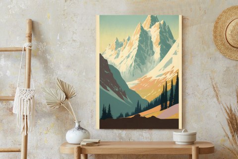 Plakat Zimowy Krajobraz Z Alpami W Stylu Retro