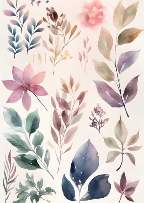 Plakat Barwne Liście Malowane Akwarelą