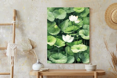 Plakat Białe Kwiaty Wśród Zielonych Liści Lotos