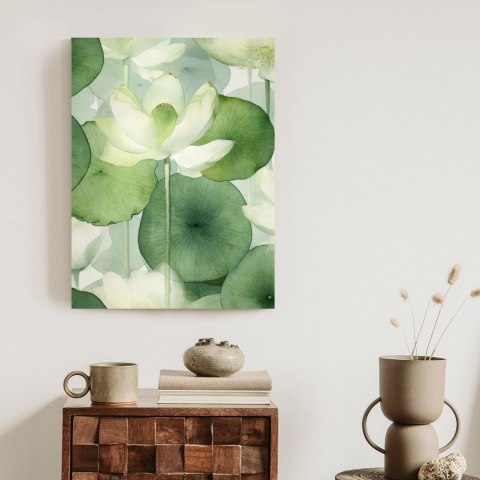 Plakat Biały Kwiat Lotosu I Zielone Liście Akwarela