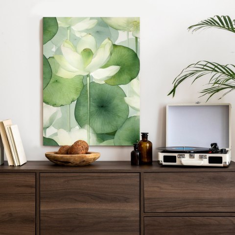 Plakat Biały Kwiat Lotosu I Zielone Liście Akwarela