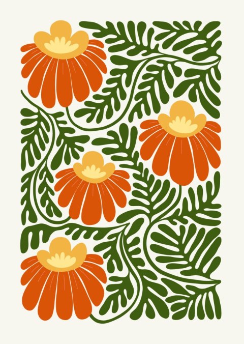 Plakat Czerwone Kwiaty W Stylu Matisse'a