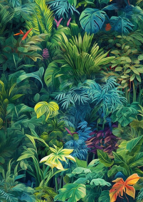 Plakat Kolorowa Roślinność W Zielonej Tropikalnej Dżungli