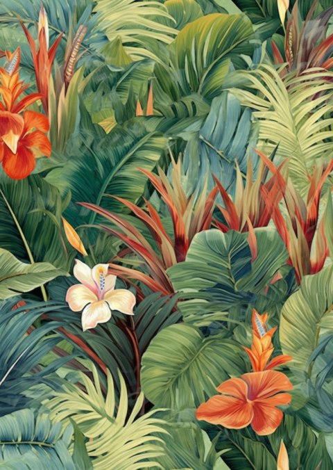 Plakat Kolorowe Rośliny I Kwiaty Tropikalny Wzór