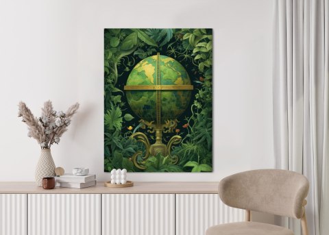 Plakat Kula Ziemska Z Zielonymi Liśćmi Jako Symbol Natury