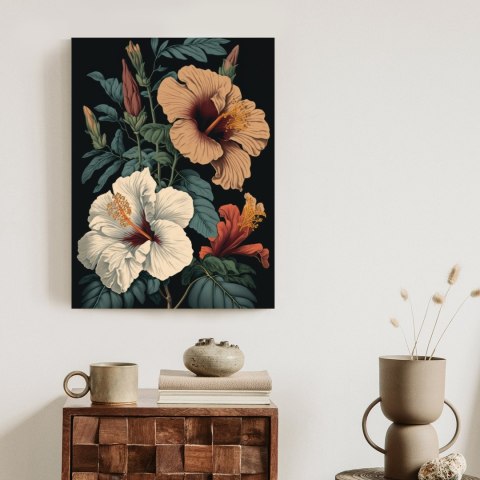 Plakat Kwiaty Hibiskusa I Zielone Liście