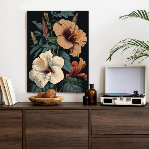 Plakat Kwiaty Hibiskusa I Zielone Liście