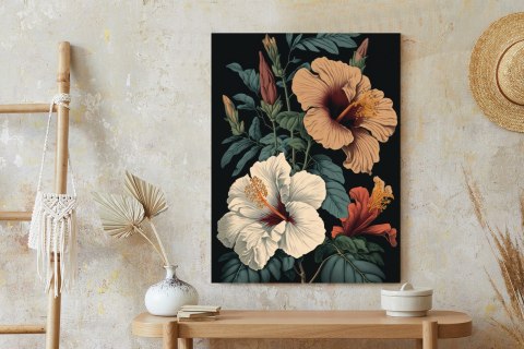 Plakat Kwiaty Hibiskusa I Zielone Liście