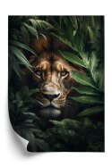 Plakat Lew Wśród Tropikalnych Liści Portret