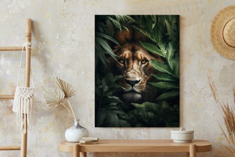 Plakat Lew Wśród Tropikalnych Liści Portret
