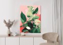Plakat Malowane Zielone Liście Roślin Na Różowym Tle