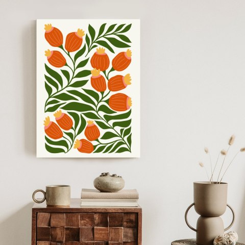 Plakat Minimalistyczne Czerwone Kwiaty I Zielone Liście