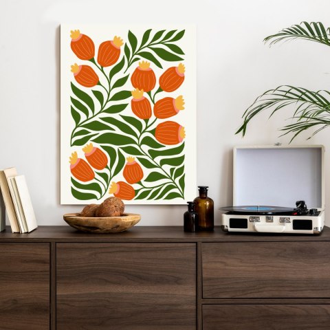 Plakat Minimalistyczne Czerwone Kwiaty I Zielone Liście