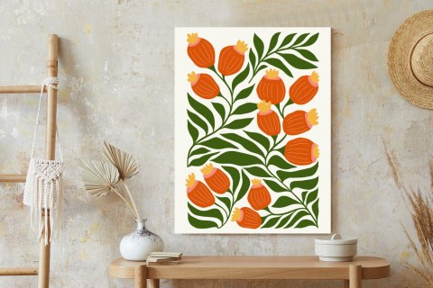 Plakat Minimalistyczne Czerwone Kwiaty I Zielone Liście