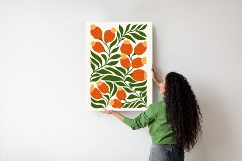 Plakat Minimalistyczne Czerwone Kwiaty I Zielone Liście