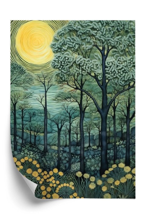 Plakat Pełnia Księżyca Nad Leśnym Krajobrazem Abstrakcja