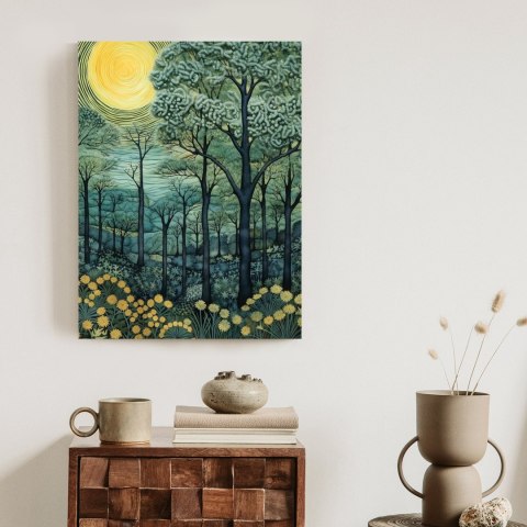 Plakat Pełnia Księżyca Nad Leśnym Krajobrazem Abstrakcja