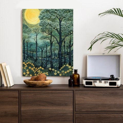 Plakat Pełnia Księżyca Nad Leśnym Krajobrazem Abstrakcja