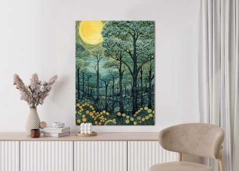 Plakat Pełnia Księżyca Nad Leśnym Krajobrazem Abstrakcja