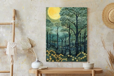 Plakat Pełnia Księżyca Nad Leśnym Krajobrazem Abstrakcja