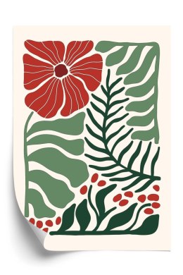 Plakat Retro Rośliny I Czerwone Kwiaty