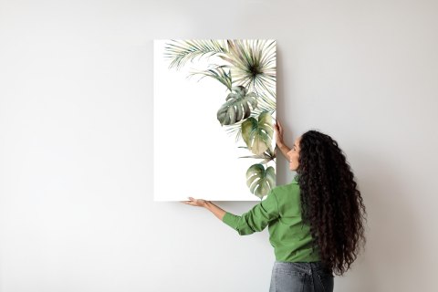 Plakat Roślinność Palma I Monstera Na Białym Tle Akwarela