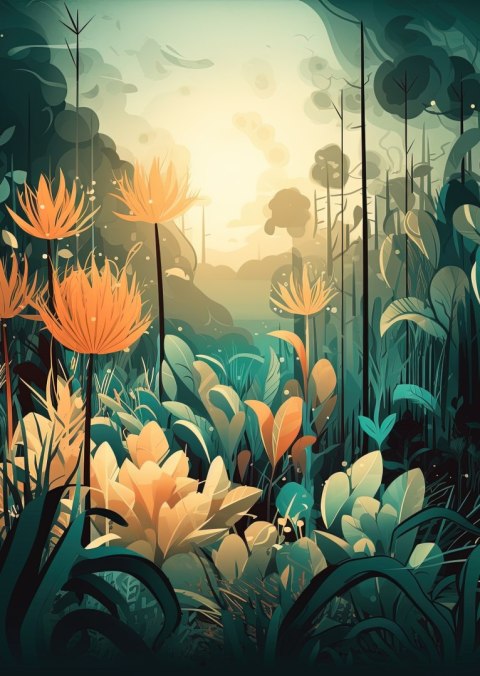 Plakat Roślinność W Tropikalnej Dżungli