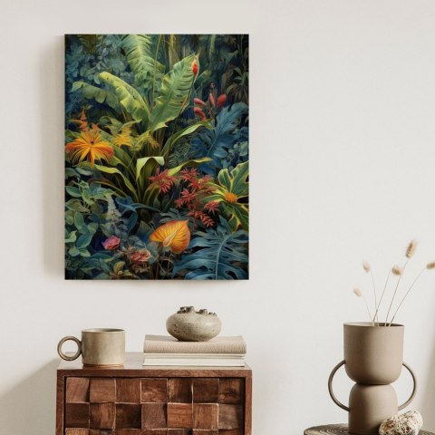 Plakat Rośliny I Liście W Kolorowej Tropikalnej Dżungli