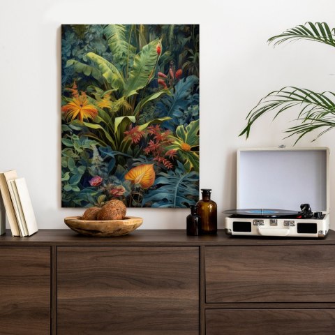 Plakat Rośliny I Liście W Kolorowej Tropikalnej Dżungli