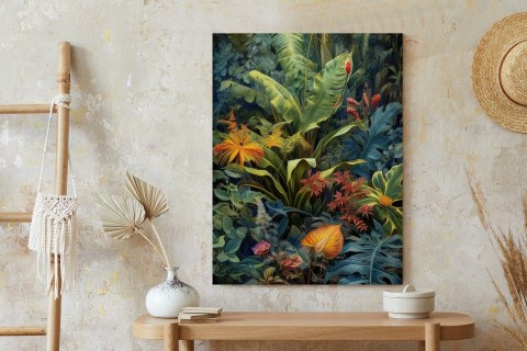 Plakat Rośliny I Liście W Kolorowej Tropikalnej Dżungli