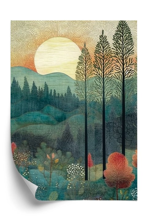 Plakat Słońce Nad Leśnym Krajobrazem Abstrakcja