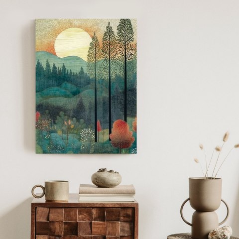 Plakat Słońce Nad Leśnym Krajobrazem Abstrakcja