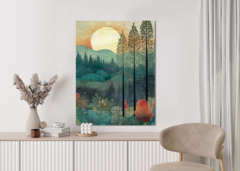 Plakat Słońce Nad Leśnym Krajobrazem Abstrakcja